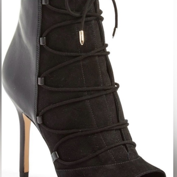 Sam Edelman Asher Black Leather Ankle Boots Suede Leather Lace Up - Picture 1 of 5